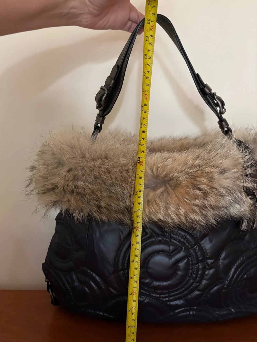 Coach Hamptons Ski Fur XL Hobo Bag 15980 with Coyote Fur Trim Limited-edition